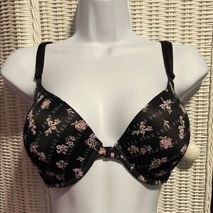 PINK Victoria's Secret Black Bra with Pink Floral Design